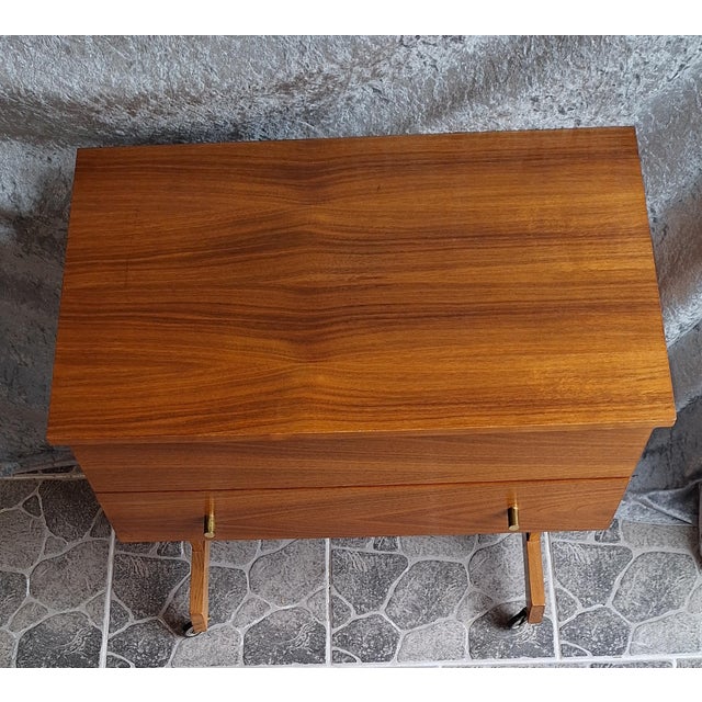 Mid-Century Modern Vintage German Sewing Table on Wheels in Walnut, 1960s For Sale - Image 3 of 11