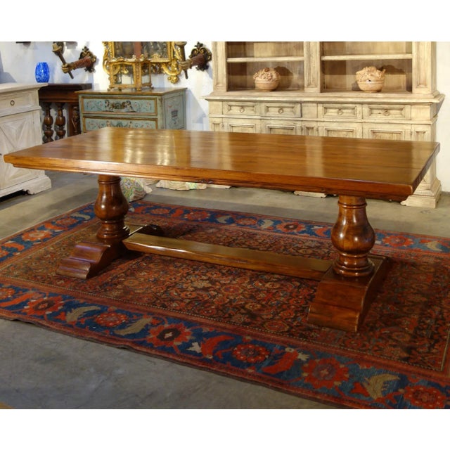 Contemporary 18th Century Style Bocci Solid Italian Walnut Trestle Dining Table - in Stock- For Sale - Image 9 of 12