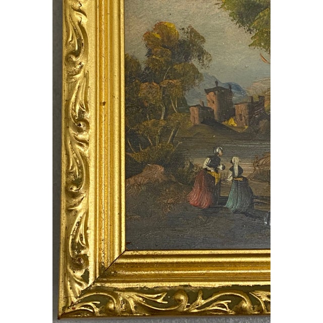 Impressionist Antique European Country Landscape With Figures For Sale - Image 3 of 8
