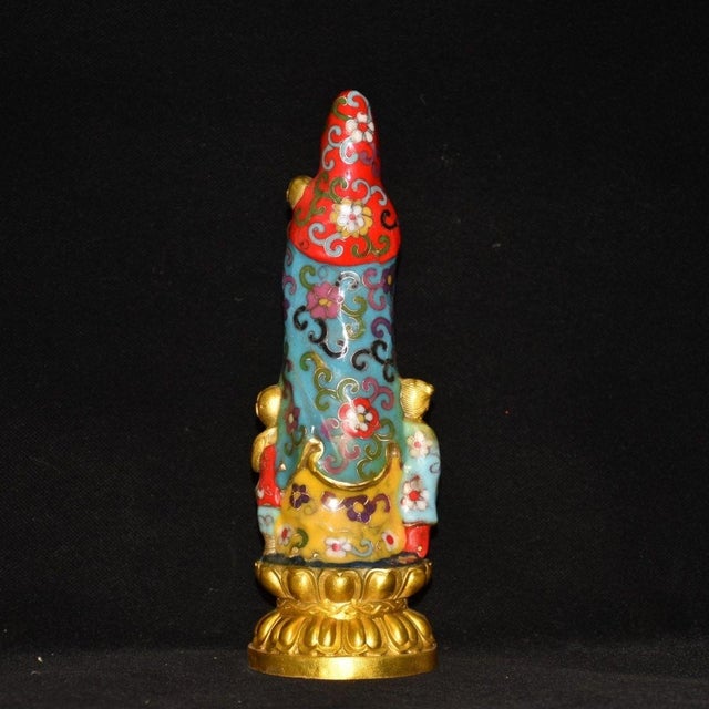 Late 20th Century Cloisonne Gilt Guanyin Sculpture With Children on Lotus Base For Sale - Image 4 of 9