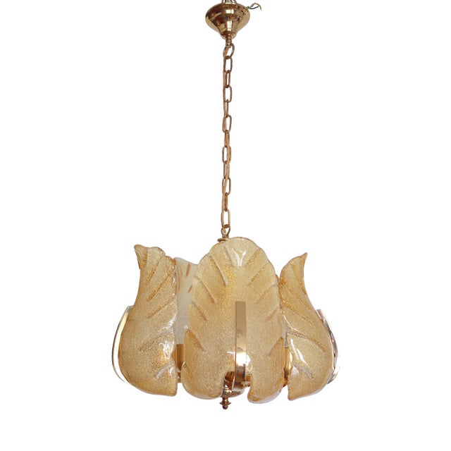 Scandinavian Brass Ice Glass Five-Light Chandelier from Carl Fagerlund, 1960s For Sale