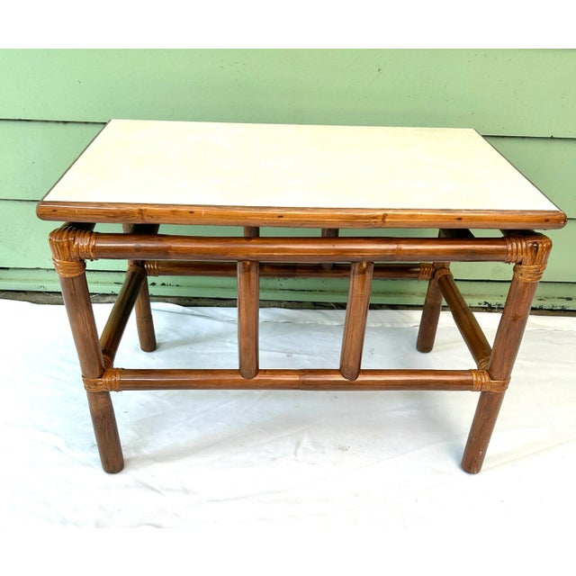 Clark Casual Furniture 1970s Clark Casual Bamboo & Rattan Side Table – Vintage Coastal Coffee or Accent Table For Sale - Image 4 of 8