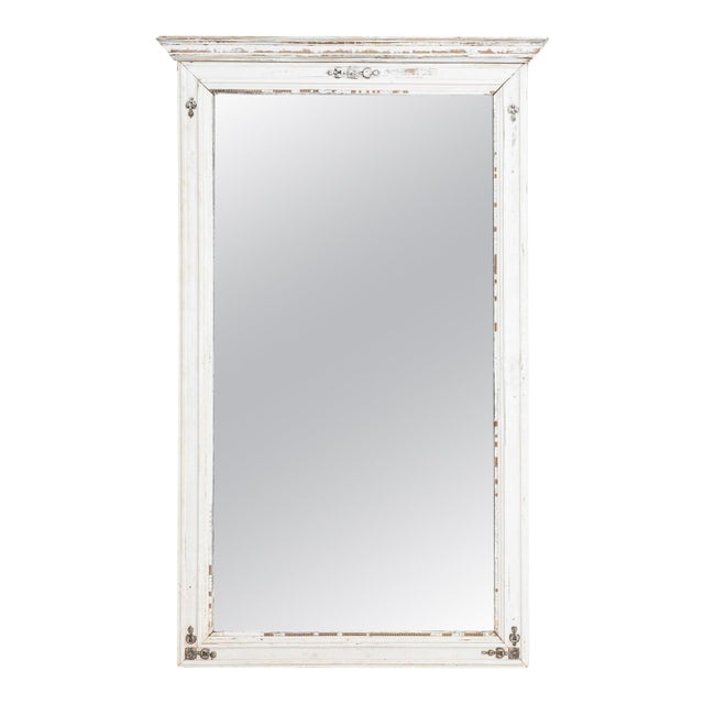 19th Century French Wood White Patinated Mirror For Sale