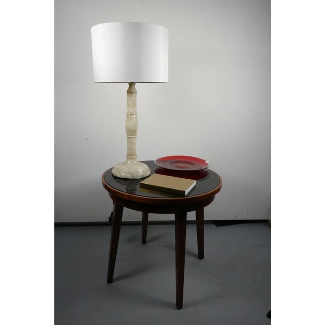Agate Stone Table lamp with Satin Lampshade, 1970s. This item is generally in good condition. European Plug (up to...