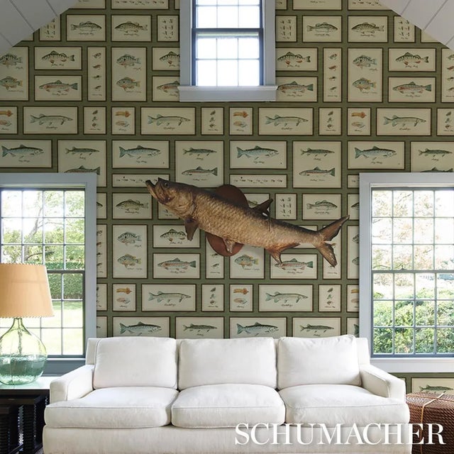 SAMPLE - Schumacher Jamie's Trophies Sisal Wallpaper In Forest Green For Sale In New York - Image 6 of 6