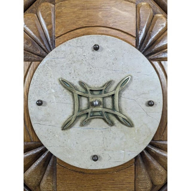Metal Art Deco Carved Oak Buffet with Marble Medallion in the style of Charles Dudouyt, 1930s For Sale - Image 7 of 12