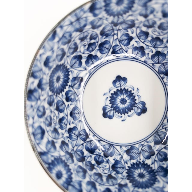 Hand-Painted Japanese Blue & White Porcelain Bowls Mixed Patterns - Set of 4 For Sale - Image 4 of 16
