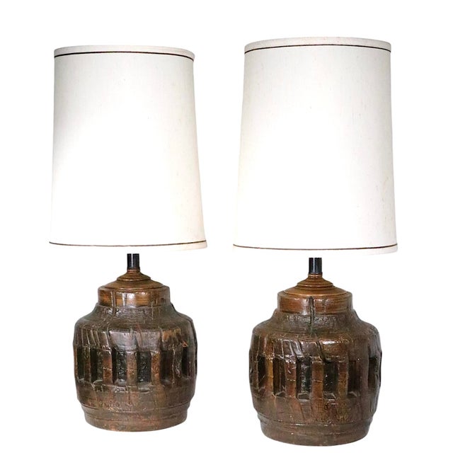 Pr. Rustic Brutalist School Wagon Wheel Table Lamps Circa 1970’s For Sale - Image 10 of 17