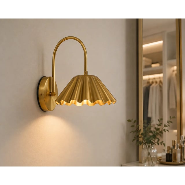 Not Yet Made - Made To Order Handcrafted Brass Scalloped Wall Sconce, Fluted Shade Vanity & Bedroom Wall Light For Sale - Image 5 of 10