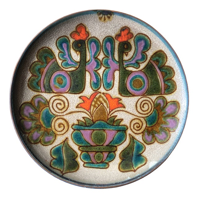 Vintage Ceramic Dish with Peacock Bird Decor, France, 1960s For Sale