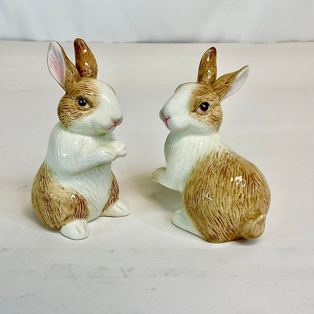 1980s Vintage Hollywood Regency Brown-Eyed Bunny Salt and Pepper Shakers - A Pair, Fitz & Floyd Easter For Sale - Image 13 of 15