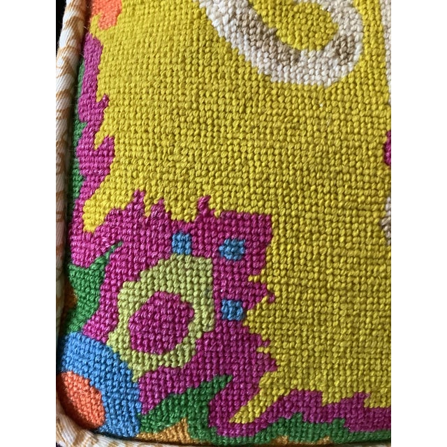 Vintage Hand Made Needlepoint Pillow Indian Style Decorated Elephant For Sale - Image 11 of 12