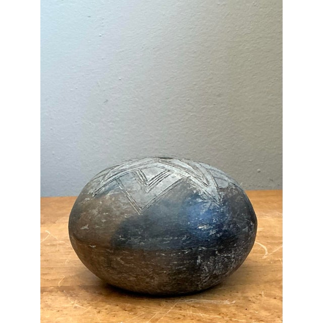 Gray Vintage Geometric Patterned Ceramic Pot For Sale - Image 8 of 12
