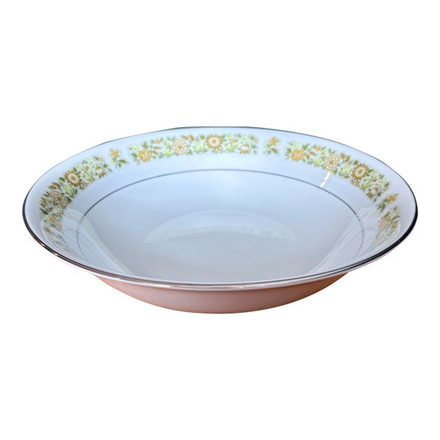 Vintage Towne House Spring 3094 Vegetable Serving Bowl • Large Round Serving Dish • Yellow Floral Band and Silver Trim For Sale