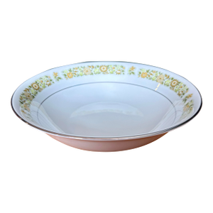 Vintage Towne House Spring 3094 Vegetable Serving Bowl • Large Round Serving Dish • Yellow Floral Band and Silver Trim