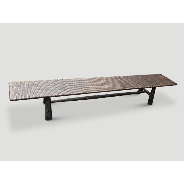 Andrianna Shamaris Impressive Minimalist Hand Carved Teak Wood Bench For Sale - Image 11 of 18