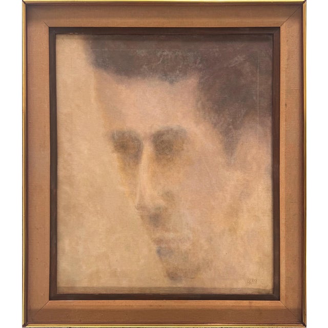 Enigmatic Mid-Century Portrait Painting of a Man Signed L. Kaye For Sale