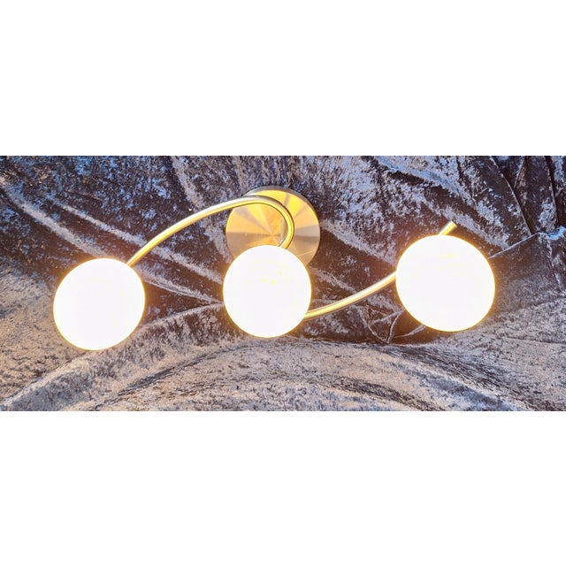 2000 - 2009 Vintage Ceiling Lamp with Silver-Colored Metal Frame and 3 White Glass Shades from Trio-Leuchten, 2000s For Sale - Image 5 of 8