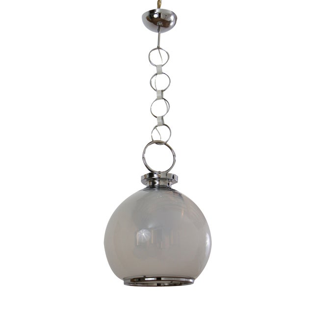 Mid-Century Italian Space Age Pendant Lamp in Glass and Steel from Mazzega, 1970s For Sale