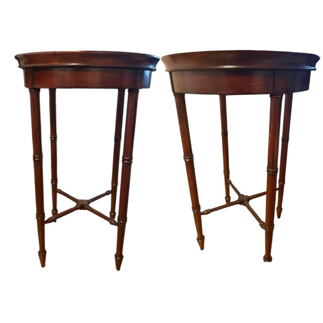 Stunning Pair of Vintage Hollywood Regency Bookmatched Cherry Accent Tables by Hekman Furniture For Sale - Image 11 of 11