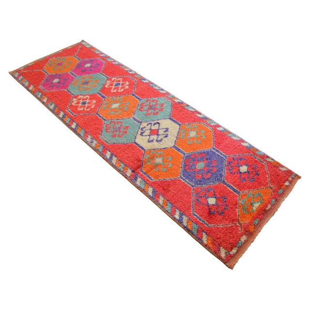 Heterodox Kurdish Runner Herki Rug. Hand-Knotted Colorful Tribal Short Runner - 3′6″ × 10′4″ For Sale - Image 6 of 16