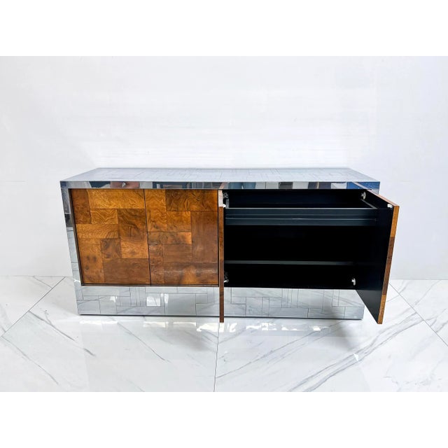 Mid-Century Modern Paul Evans Burl and Chrome Cityscape Credenza, Directional, Signed, 1970's For Sale - Image 3 of 12