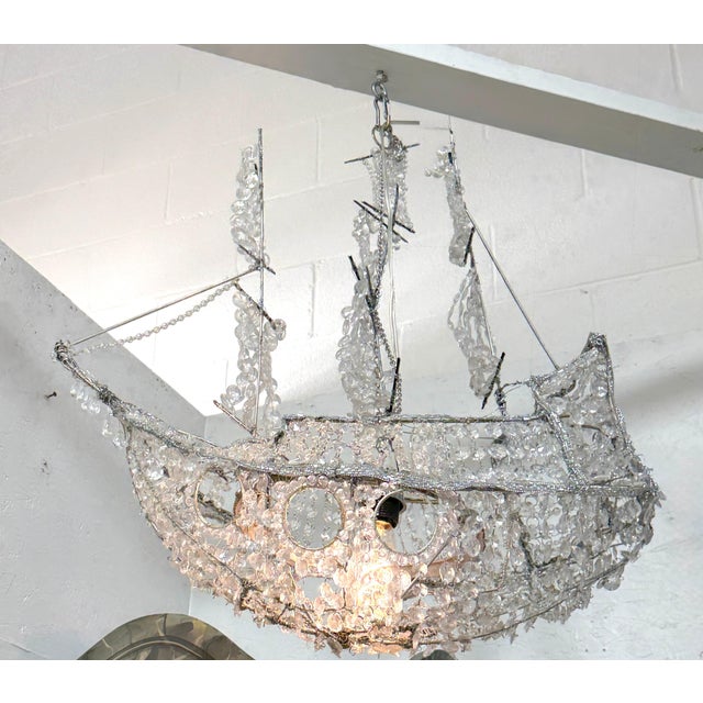 Italian Vintage Venetian Style Lucite Crystal Ship Motif Chandelier For Sale - Image 17 of 18