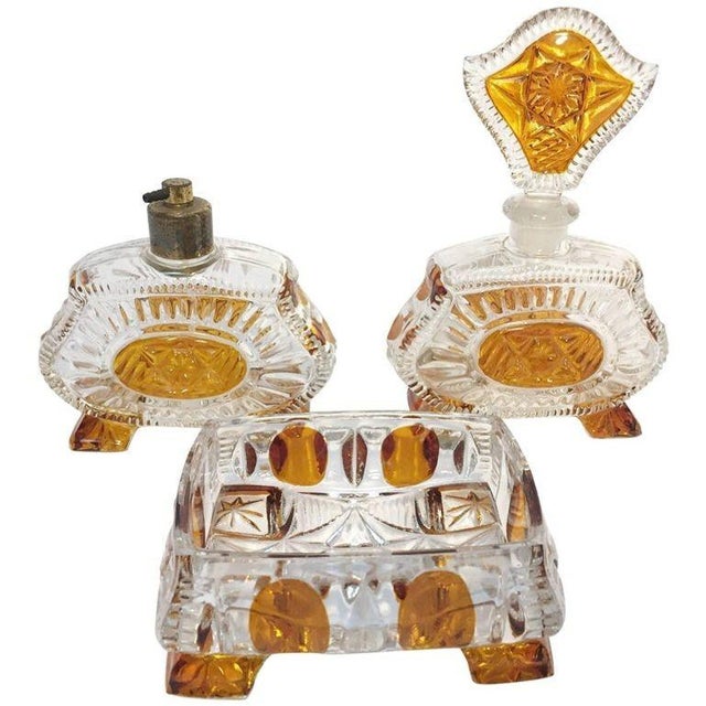 Art Deco Vintage 1930s Art Deco Karl Palda Crystal Vanity Set of Three Pieces For Sale - Image 3 of 12