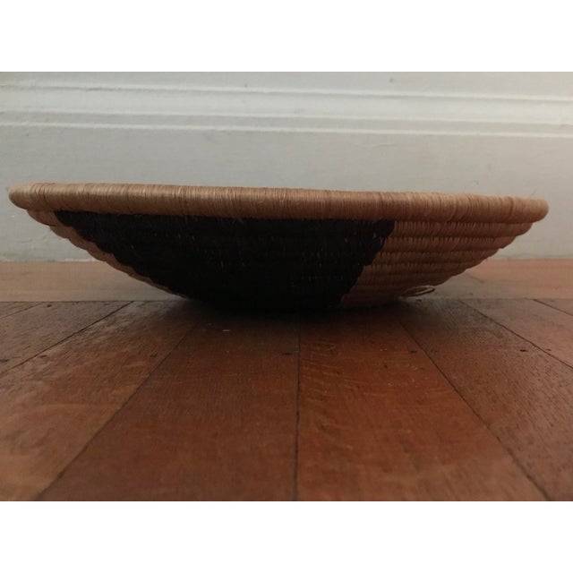 African Hand-Made Round Basket, 11.75 In. Diameter X 2.5 In. High, Natural and Black For Sale - Image 4 of 6