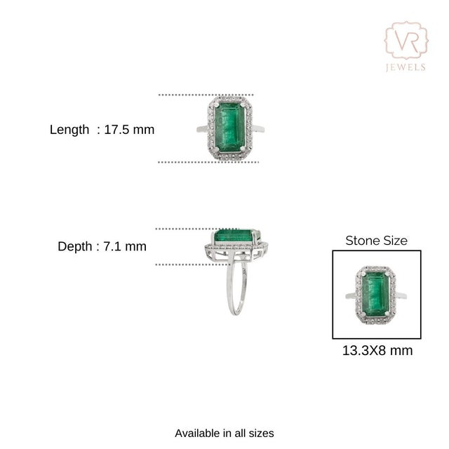 5.24 Carat Zambian Emerald Estate Diamond Ring Size 7 in 14k White Gold For Sale - Image 9 of 13