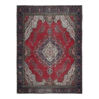 1970s Vintage Persian Handmade Wool 9x13 Red Area Rug For Sale