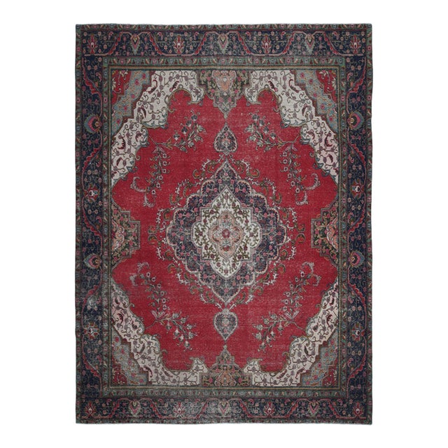 1970s Vintage Persian Handmade Wool 9x13 Red Area Rug For Sale