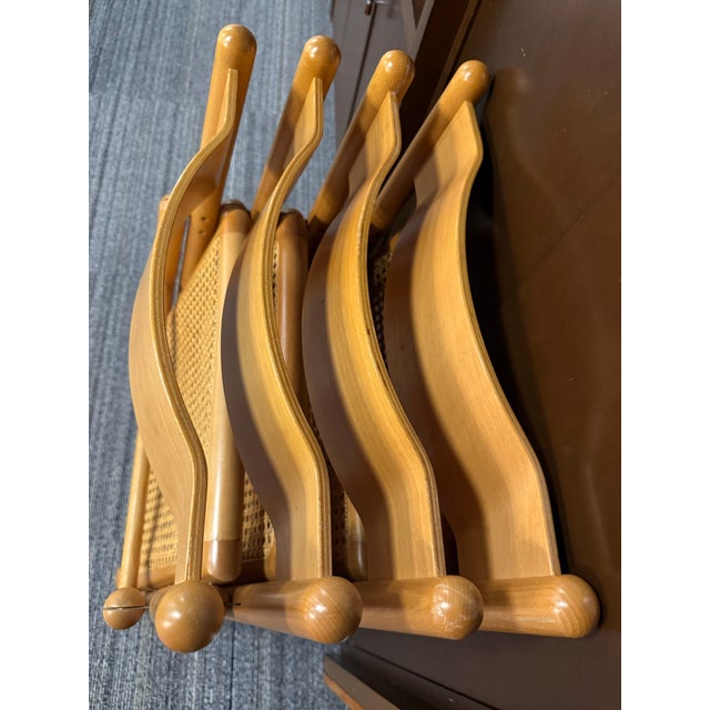 Wood Italian Folding Chairs Beech & Rattan, 1980s, Set of 4 For Sale - Image 7 of 11