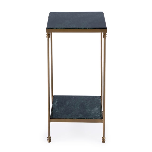 Transitional Larkin 11.5 in. W Square Indoor Marble and Iron Side Table with Lower Open Shelf, Green Marble For Sale - Image 3 of 7
