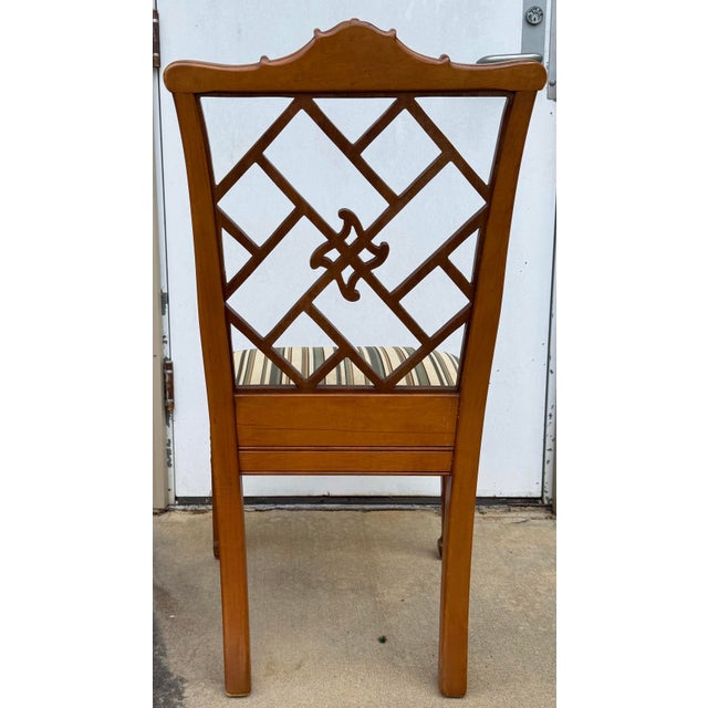 Mid-Century Chinese Chippendale Style Carved Pagoda Dining or Game Table Side Chairs - S/4 For Sale - Image 4 of 8
