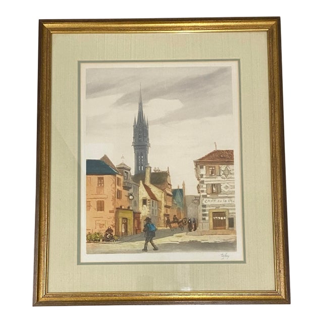 Vintage European School Hand Colored Lithograph C.1940s For Sale