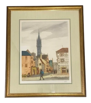 Vintage European School Hand Colored Lithograph C.1940s