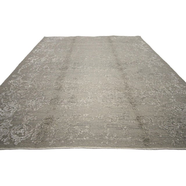 Contemporary Vintage Modern Erased Damask Rug For Sale - Image 3 of 5