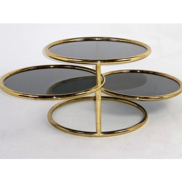 1970s Mid Century Modern Brass and Glass 3 Tier Circular Swiveling Side End Table For Sale - Image 5 of 11