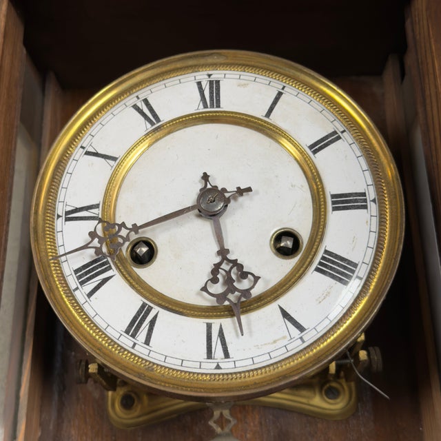 Antique Carved Wooden Pendulum Wall Clock with Mask, 1900s For Sale - Image 6 of 12