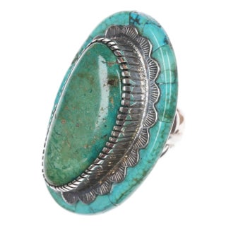 Late 20th Century Size9.5 Huge Masterpiece Native American silver and turquoise ring For Sale