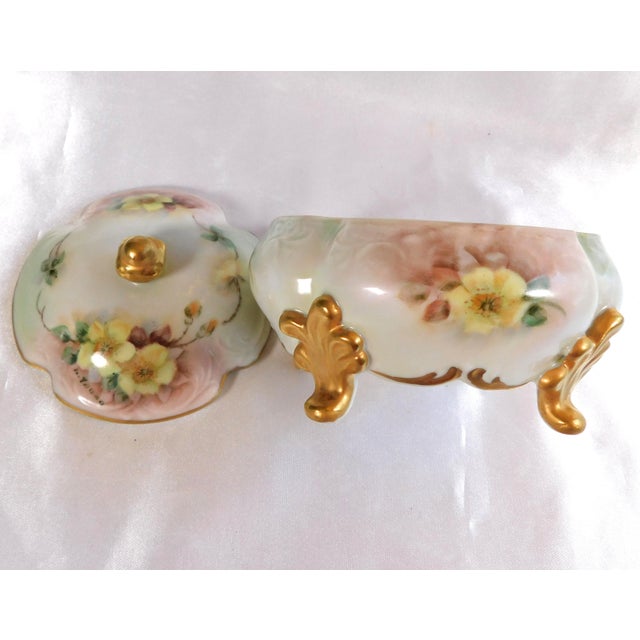 1960s Hand Painted and Signed Vanity Tray and Covered Vanity Jar For Sale - Image 12 of 14