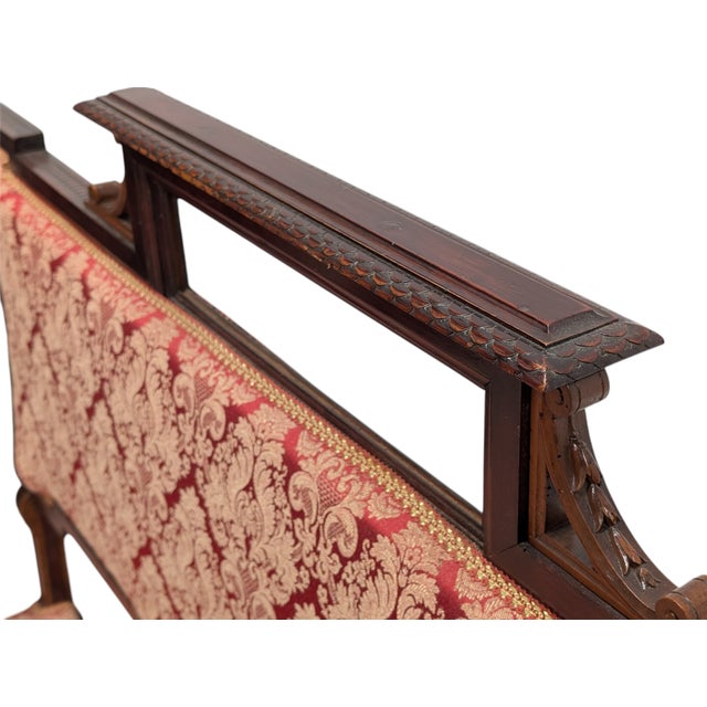 19th Century Wooden Sofa with Lion-Head Armrests and Red Fabric For Sale - Image 6 of 11