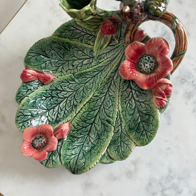 Victorian 19th Century Majolica Multicolor Floral Bird Platter For Sale - Image 3 of 9