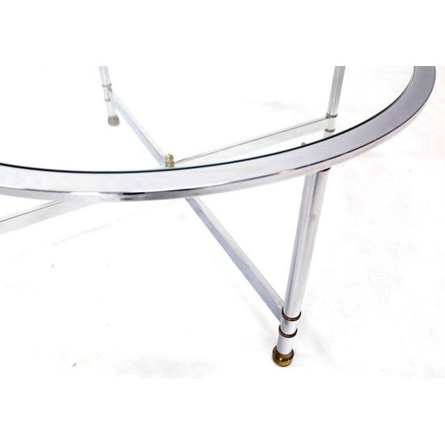1970s Mid Century Italian Modern Round Chrome & Brass Base Glass Top Coffee Table Mint For Sale - Image 5 of 6