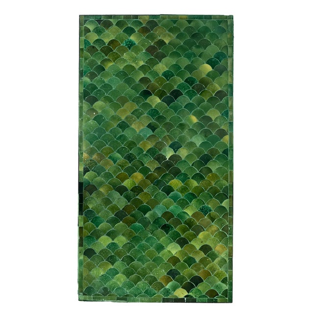 Contemporary Matthew Izzo Home Moroccan Zellige Tamegroute Green Tile and Iron X Base 51" Rectangle Coffee Table For Sale - Image 3 of 3