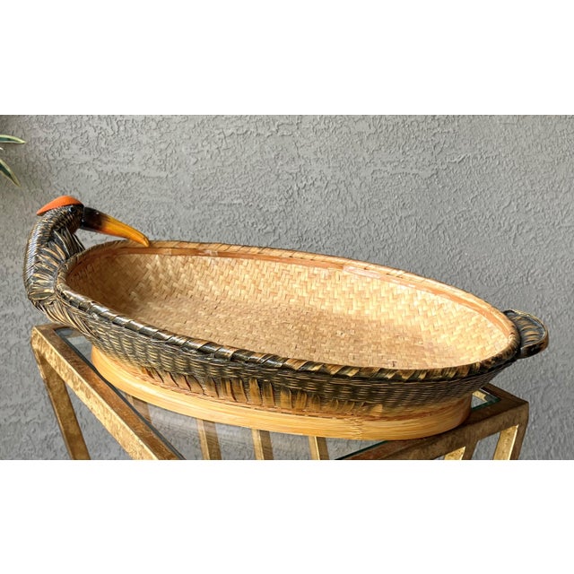 Whimsical Circa 1970 Chinese Knob Goose Head Rattan Lacquered Tray For Sale - Image 18 of 18