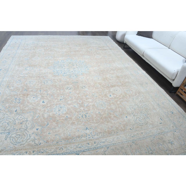 Textile 1970s Vintage Persian Handmade Wool Cotton Beige Area Rug For Sale - Image 7 of 11