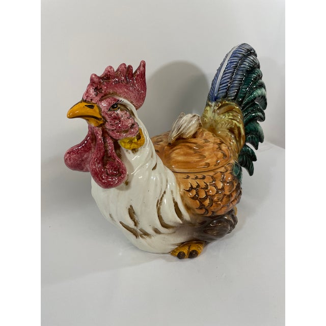 Vintage 1970s Italian Ceramic Majolica Rooster Tureen For Sale - Image 6 of 18