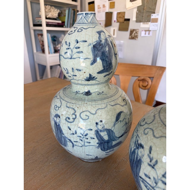 Blue & White Gourd Shaped Jars For Sale - Image 4 of 4